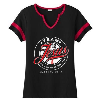 Jesus And Baseball Team Jesus Christian Matthew 28 19 Verse Ladies Halftime Notch Neck Tee