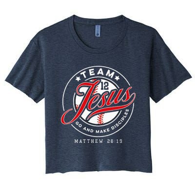 Jesus And Baseball Team Jesus Christian Matthew 28 19 Verse Women's Crop Top Tee