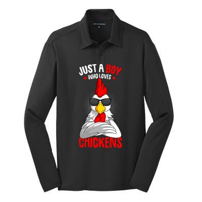 Just A Boy Who Loves Chickens Silk Touch Performance Long Sleeve Polo