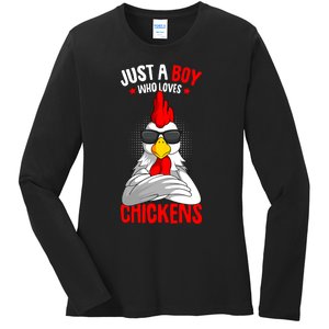 Just A Boy Who Loves Chickens Ladies Long Sleeve Shirt