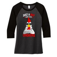 Just A Boy Who Loves Chickens Women's Tri-Blend 3/4-Sleeve Raglan Shirt