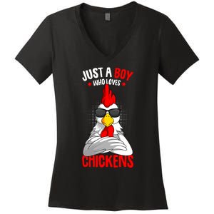 Just A Boy Who Loves Chickens Women's V-Neck T-Shirt