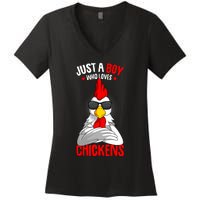 Just A Boy Who Loves Chickens Women's V-Neck T-Shirt