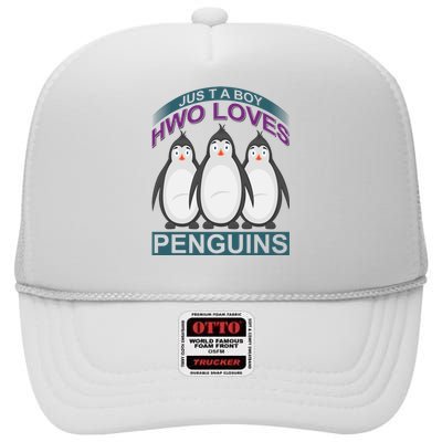 Just A Boy Who Loves Penguins High Crown Mesh Back Trucker Hat