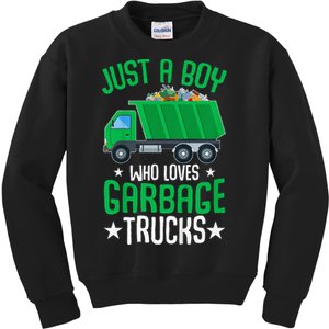 Just A Boy Who Loves Garbage Trucks Kids Sweatshirt