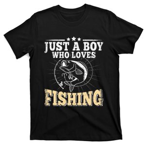 Just A Boy Who Loves Fishing Funny Bass Fish Fisherman T-Shirt