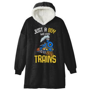 Just A Boy Who Loves Trains Locomotive Train Hooded Wearable Blanket