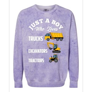 Just A Boy Who Loves Trucks Excavators Tractors Boy Colorblast Crewneck Sweatshirt