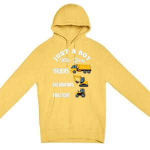 Just A Boy Who Loves Trucks Excavators Tractors Boy Premium Pullover Hoodie