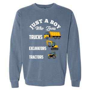 Just A Boy Who Loves Trucks Excavators Tractors Boy Garment-Dyed Sweatshirt