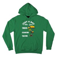 Just A Boy Who Loves Trucks Excavators Tractors Boy Hoodie