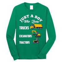 Just A Boy Who Loves Trucks Excavators Tractors Boy Long Sleeve Shirt