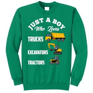 Just A Boy Who Loves Trucks Excavators Tractors Boy Sweatshirt