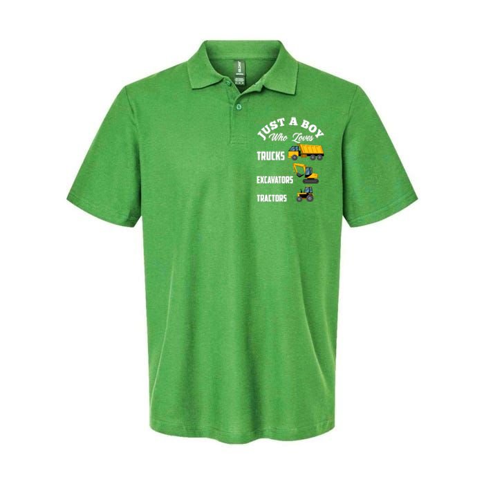 Just A Boy Who Loves Trucks Excavators Tractors Boy Softstyle Adult Sport Polo