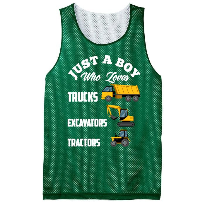 Just A Boy Who Loves Trucks Excavators Tractors Boy Mesh Reversible Basketball Jersey Tank