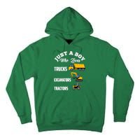 Just A Boy Who Loves Trucks Excavators Tractors Boy Tall Hoodie