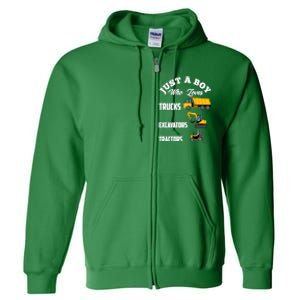 Just A Boy Who Loves Trucks Excavators Tractors Boy Full Zip Hoodie