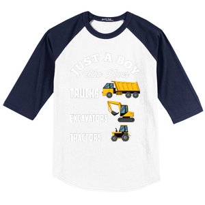 Just A Boy Who Loves Trucks Excavators Tractors Boy Baseball Sleeve Shirt