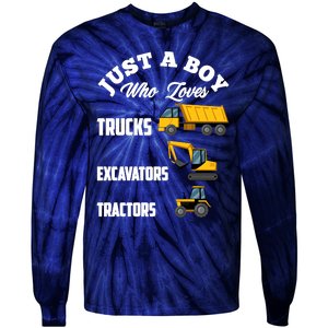 Just A Boy Who Loves Trucks Excavators Tractors Boy Tie-Dye Long Sleeve Shirt