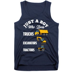 Just A Boy Who Loves Trucks Excavators Tractors Boy Tank Top