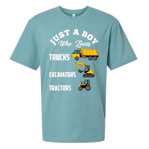 Just A Boy Who Loves Trucks Excavators Tractors Boy Sueded Cloud Jersey T-Shirt