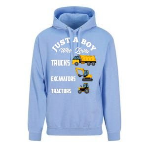 Just A Boy Who Loves Trucks Excavators Tractors Boy Unisex Surf Hoodie