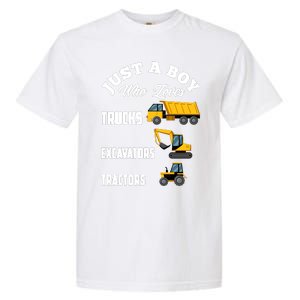 Just A Boy Who Loves Trucks Excavators Tractors Boy Garment-Dyed Heavyweight T-Shirt