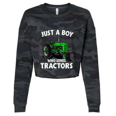 Just A Boy Who Loves Tractors Christmas Farm Life Cropped Pullover Crew