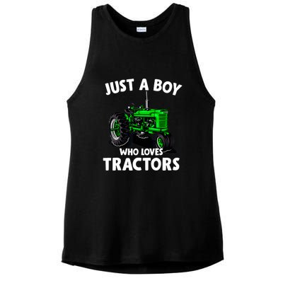 Just A Boy Who Loves Tractors Christmas Farm Life Ladies PosiCharge Tri-Blend Wicking Tank