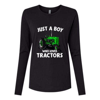 Just A Boy Who Loves Tractors Christmas Farm Life Womens Cotton Relaxed Long Sleeve T-Shirt