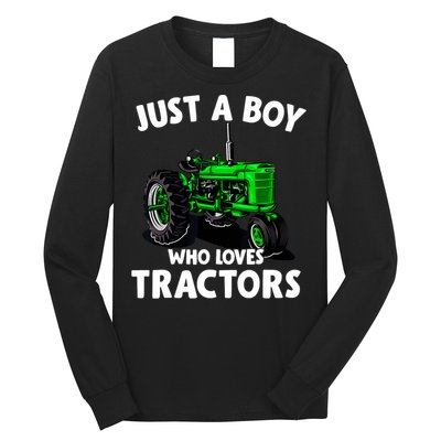 Just A Boy Who Loves Tractors Christmas Farm Life Long Sleeve Shirt