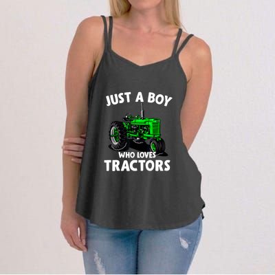 Just A Boy Who Loves Tractors Christmas Farm Life Women's Strappy Tank