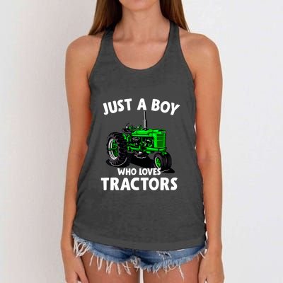 Just A Boy Who Loves Tractors Christmas Farm Life Women's Knotted Racerback Tank