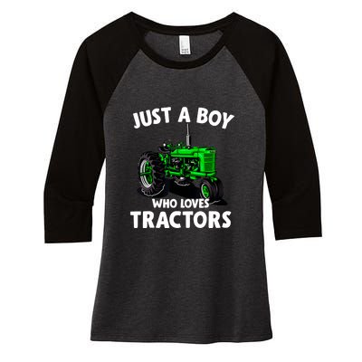 Just A Boy Who Loves Tractors Christmas Farm Life Women's Tri-Blend 3/4-Sleeve Raglan Shirt