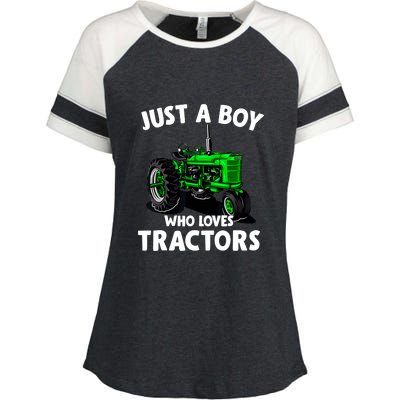 Just A Boy Who Loves Tractors Christmas Farm Life Enza Ladies Jersey Colorblock Tee