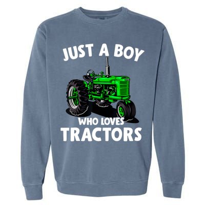 Just A Boy Who Loves Tractors Christmas Farm Life Garment-Dyed Sweatshirt