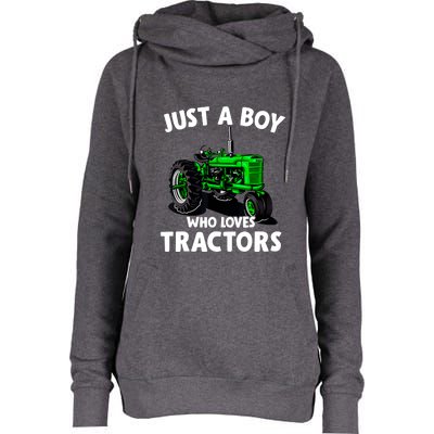 Just A Boy Who Loves Tractors Christmas Farm Life Womens Funnel Neck Pullover Hood