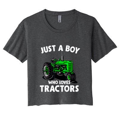 Just A Boy Who Loves Tractors Christmas Farm Life Women's Crop Top Tee