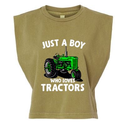 Just A Boy Who Loves Tractors Christmas Farm Life Garment-Dyed Women's Muscle Tee