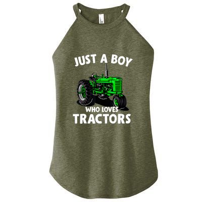 Just A Boy Who Loves Tractors Christmas Farm Life Women's Perfect Tri Rocker Tank