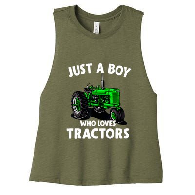 Just A Boy Who Loves Tractors Christmas Farm Life Women's Racerback Cropped Tank