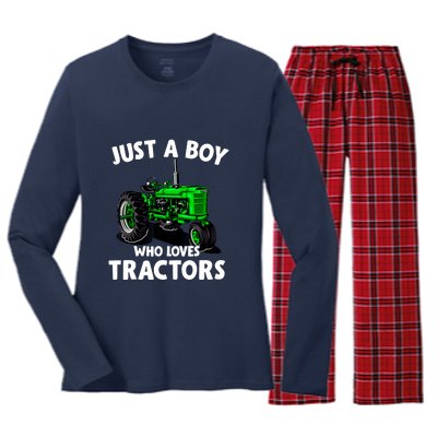 Just A Boy Who Loves Tractors Christmas Farm Life Women's Long Sleeve Flannel Pajama Set 