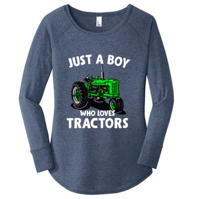 Just A Boy Who Loves Tractors Christmas Farm Life Women's Perfect Tri Tunic Long Sleeve Shirt