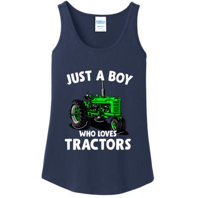 Just A Boy Who Loves Tractors Christmas Farm Life Ladies Essential Tank