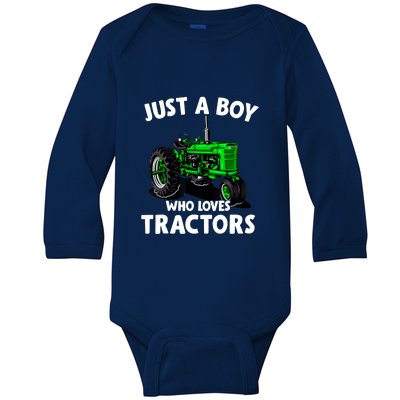 Just A Boy Who Loves Tractors Christmas Farm Life Baby Long Sleeve Bodysuit