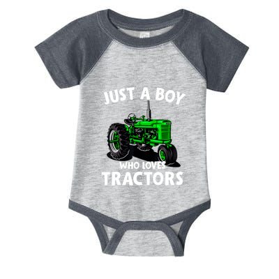 Just A Boy Who Loves Tractors Christmas Farm Life Infant Baby Jersey Bodysuit