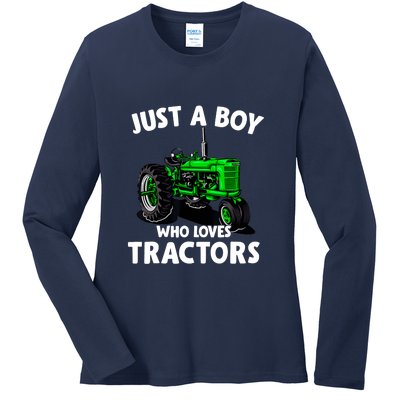 Just A Boy Who Loves Tractors Christmas Farm Life Ladies Long Sleeve Shirt