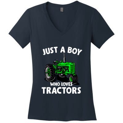 Just A Boy Who Loves Tractors Christmas Farm Life Women's V-Neck T-Shirt