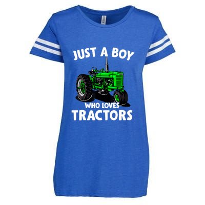 Just A Boy Who Loves Tractors Christmas Farm Life Enza Ladies Jersey Football T-Shirt