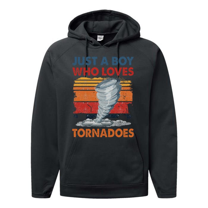 Just A Boy Who Loves Tornado Weather Storm Tornado Chaser Performance Fleece Hoodie